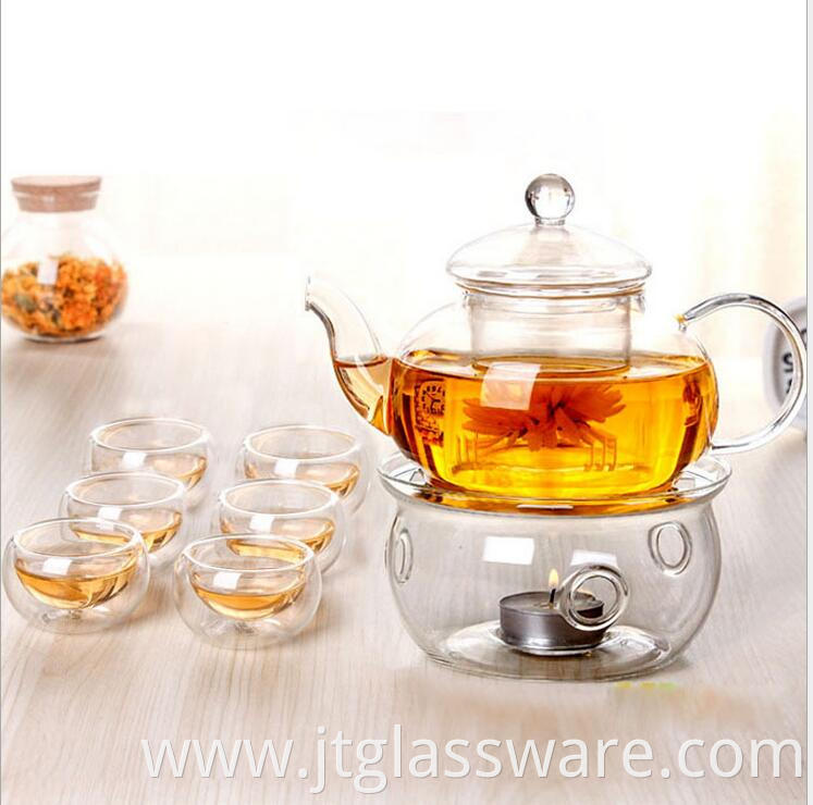 glass teapot with six double wall tea cup